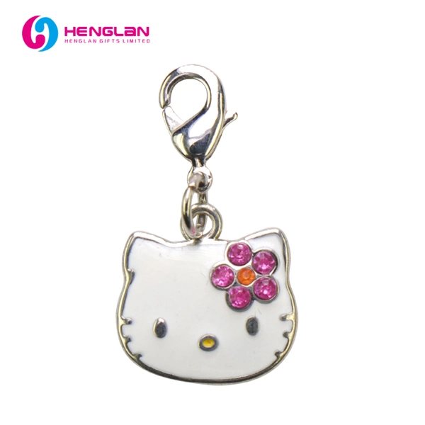 Fancy Enameled Alloy Hello Kitty with Crystal Pendant Charm Accessory