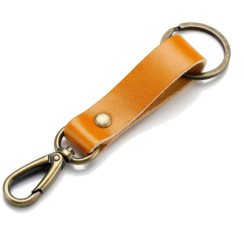 Custom Logo Engraved Keychain Retro Vintage Genuine Leather Key Ring