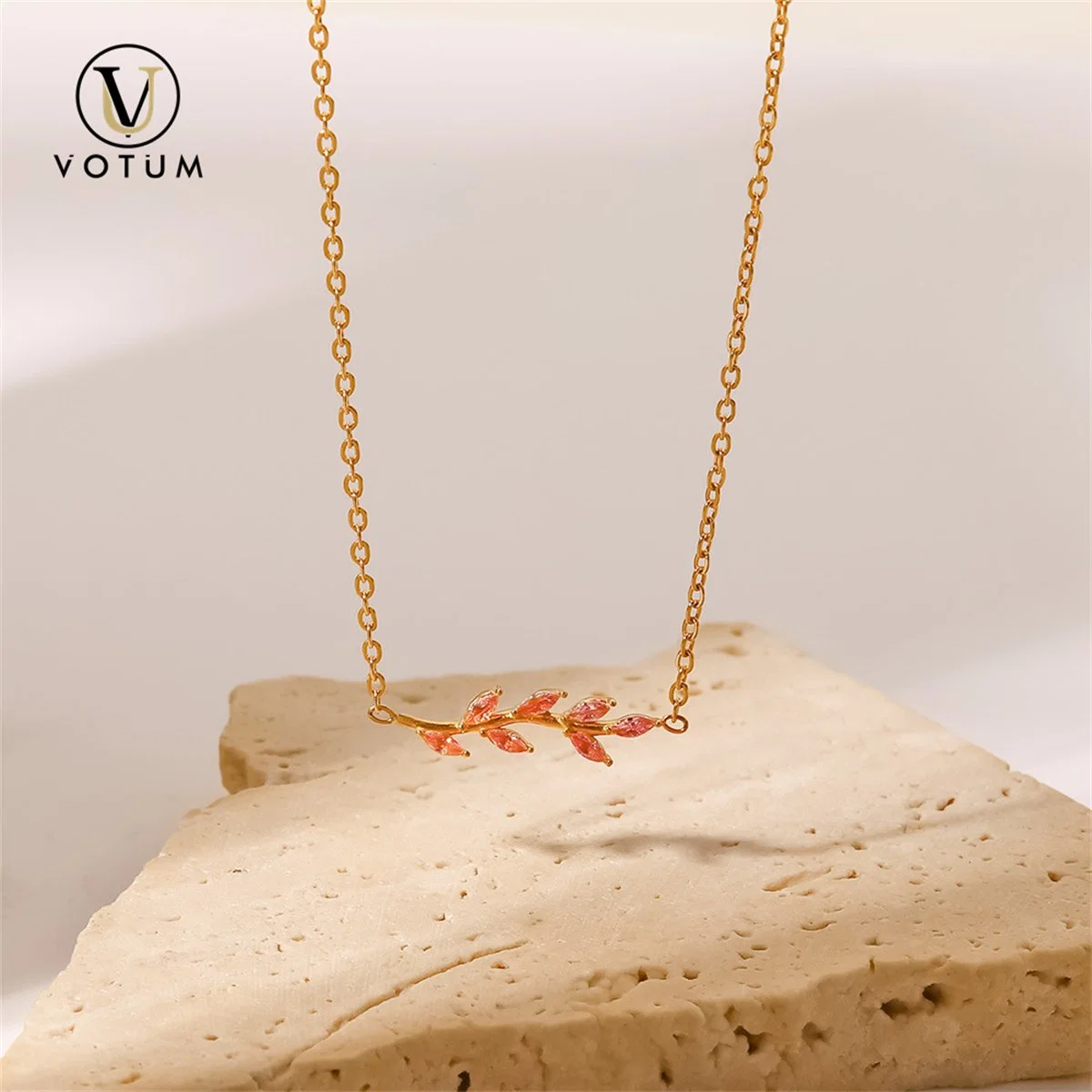 Votum Moissanite Spinel Leaves Design 925 Silver 18K Gold Plated Necklace Fashion Jewelry