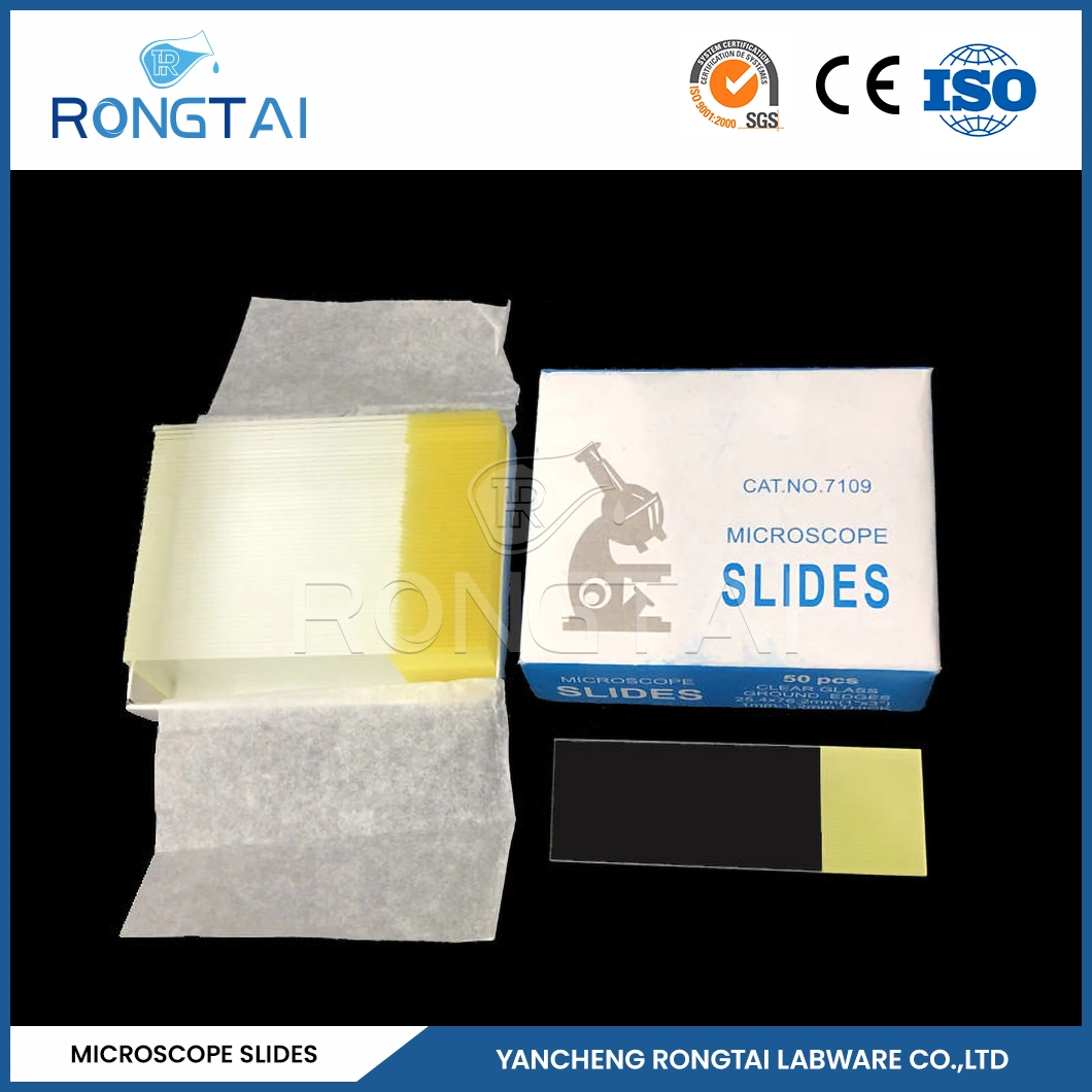 Rongtai Limpieza de portaobjetos de vidrio Fabricantes E coli Microscope Slide China 7101 7102 7105 7107 7109 Micro vidrio deslizante