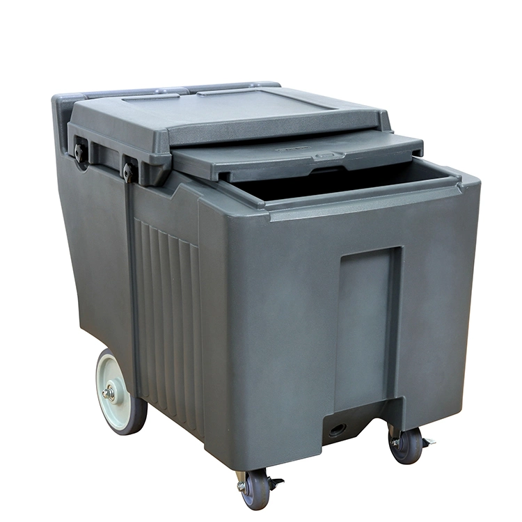 110L Mobile Portable Ice Storage Bin Grey PE Large Cans Food Use Plastic Ice Chest Cooler Box