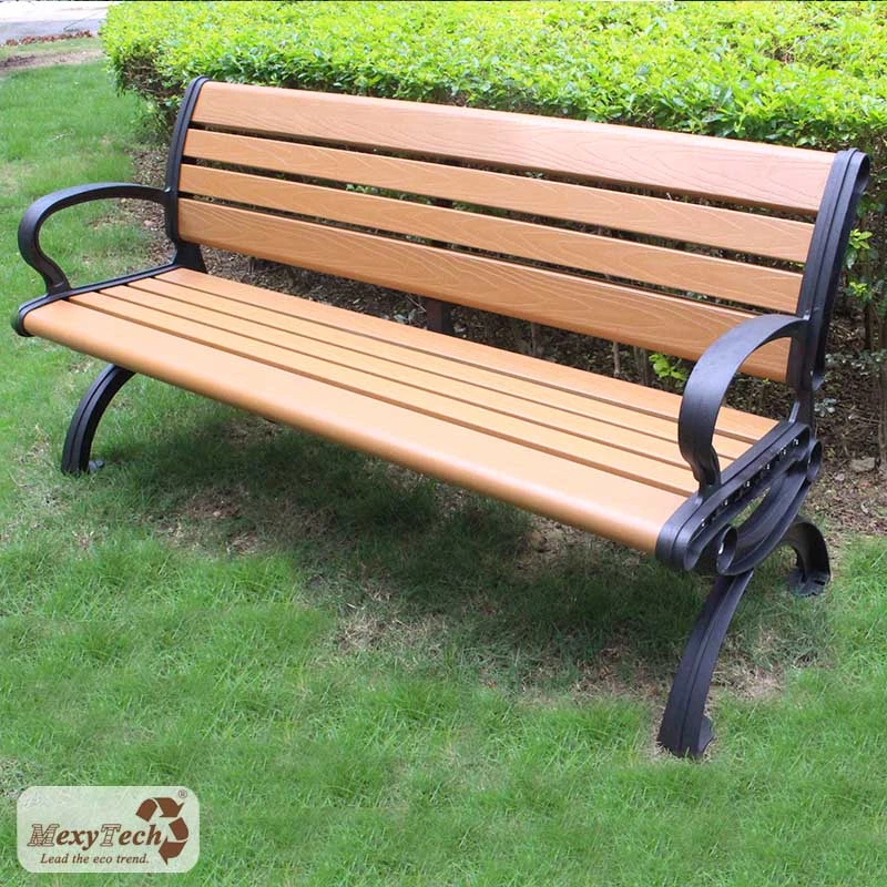 Public Park Furniture Wooden Plastic Composite Slats Backless Wood Benches