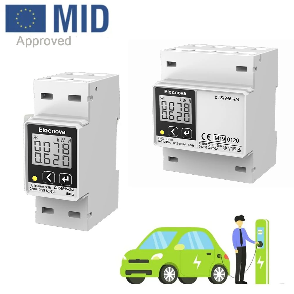 Medidor de energía Mid Certificate para cargador EV Smart Digital Watt Contador de horas