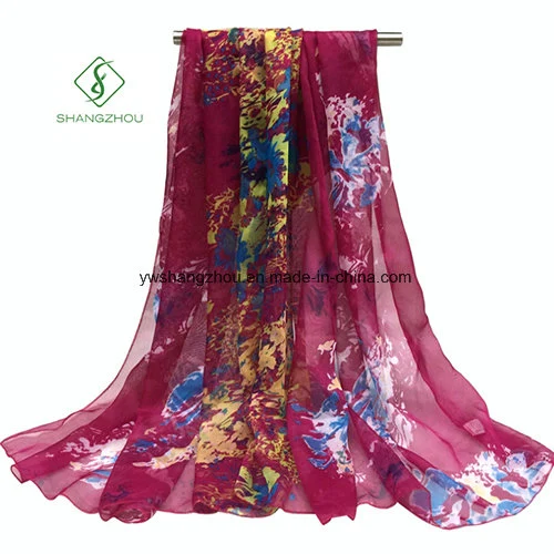New Beach Shawl Flower Printed Lady Fashion Silk Scarf