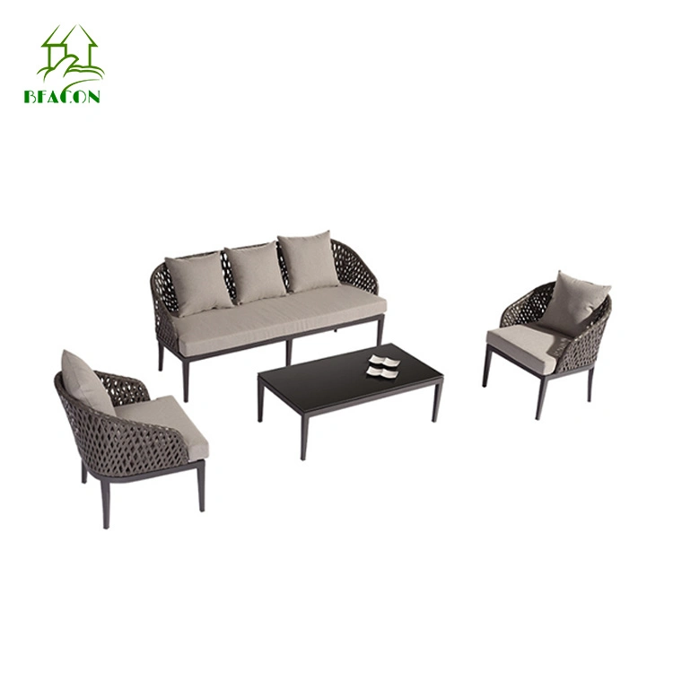 Aluminum Frame Outdoor Garden Corner Lounge Sofa Set with Teak Wood Table