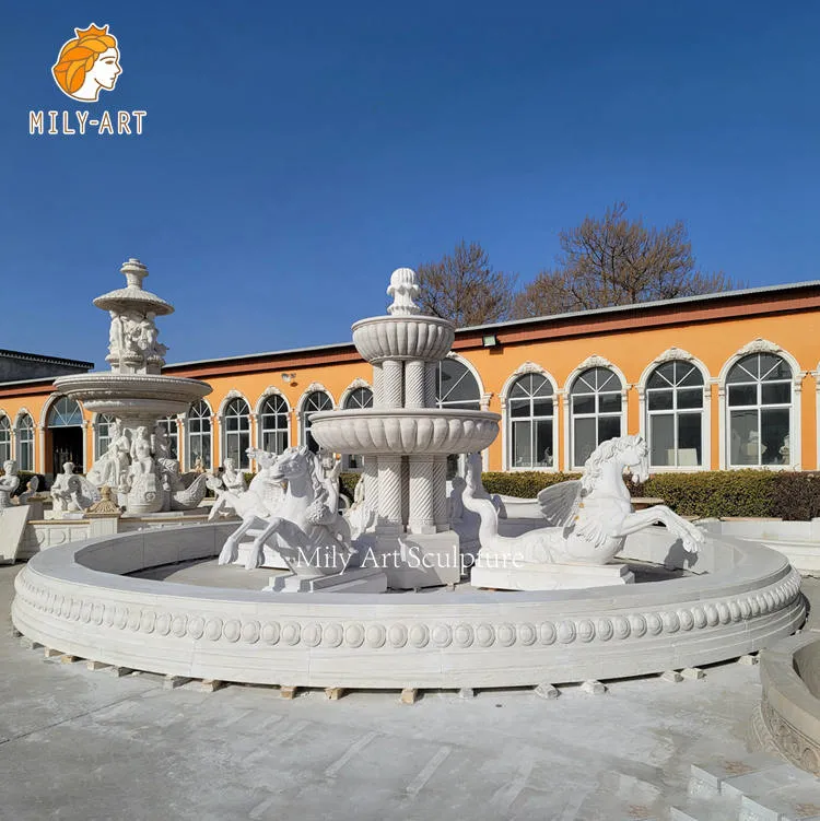 Outdoor Decorative Large Horse Statues White Marble Horse Head Sculptures Water Fountain