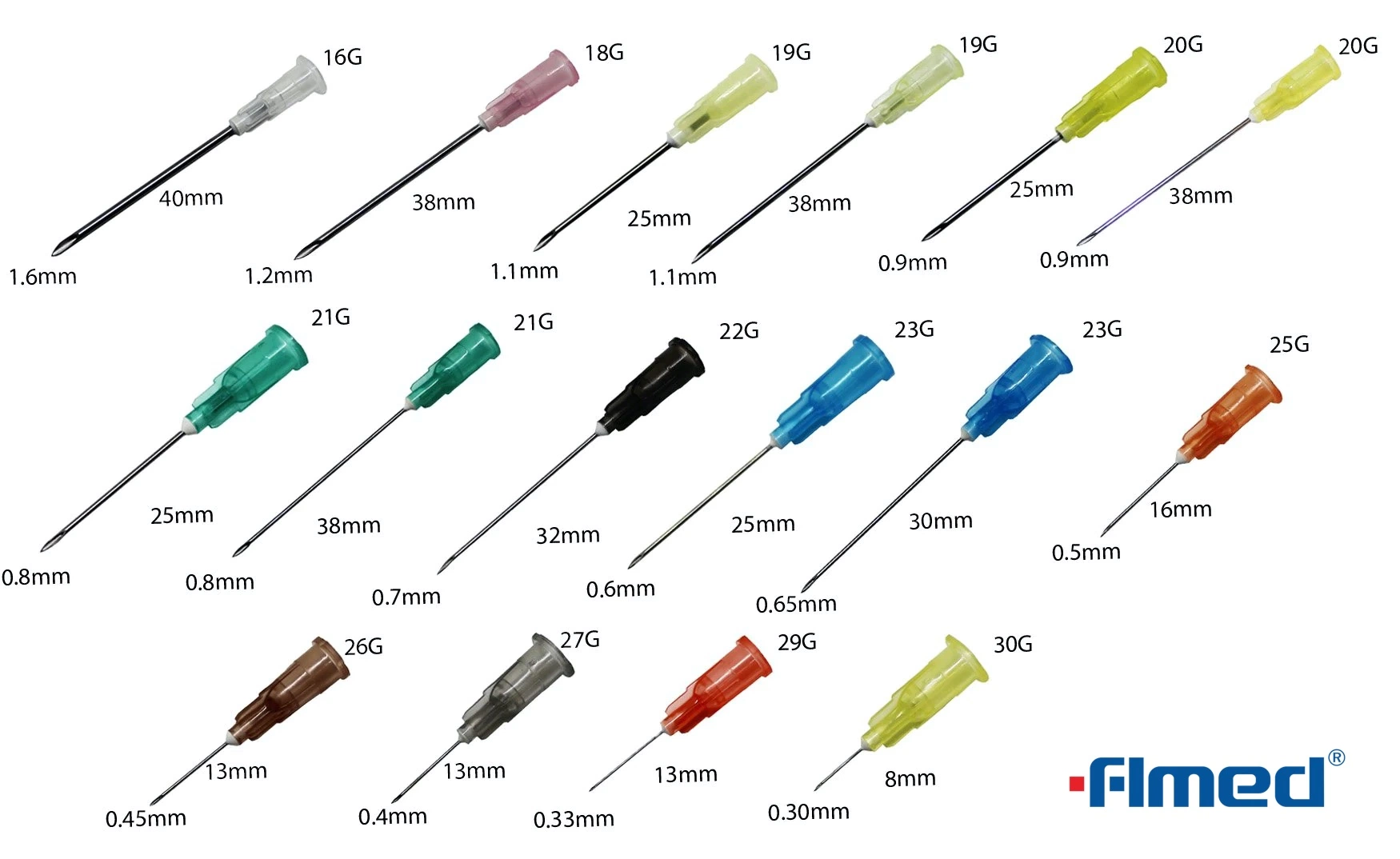 16g-30g Luer Lock Hub Disposable Hypodermic Needle Sizes with Ce, ISO