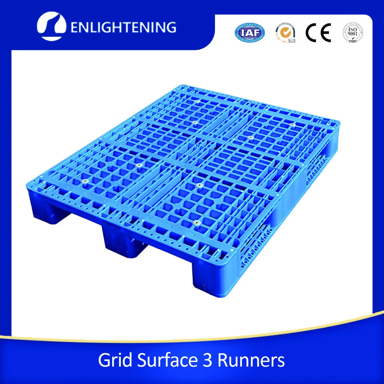 1111 Heavy-Duty Hygienic Plastic Pallet With3 Runners and Open Deck for Warehouse Storage and Transfer