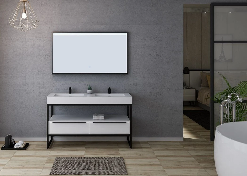 Free-Standing 1400mm en color blanco Muebles de baño con lavabo doble