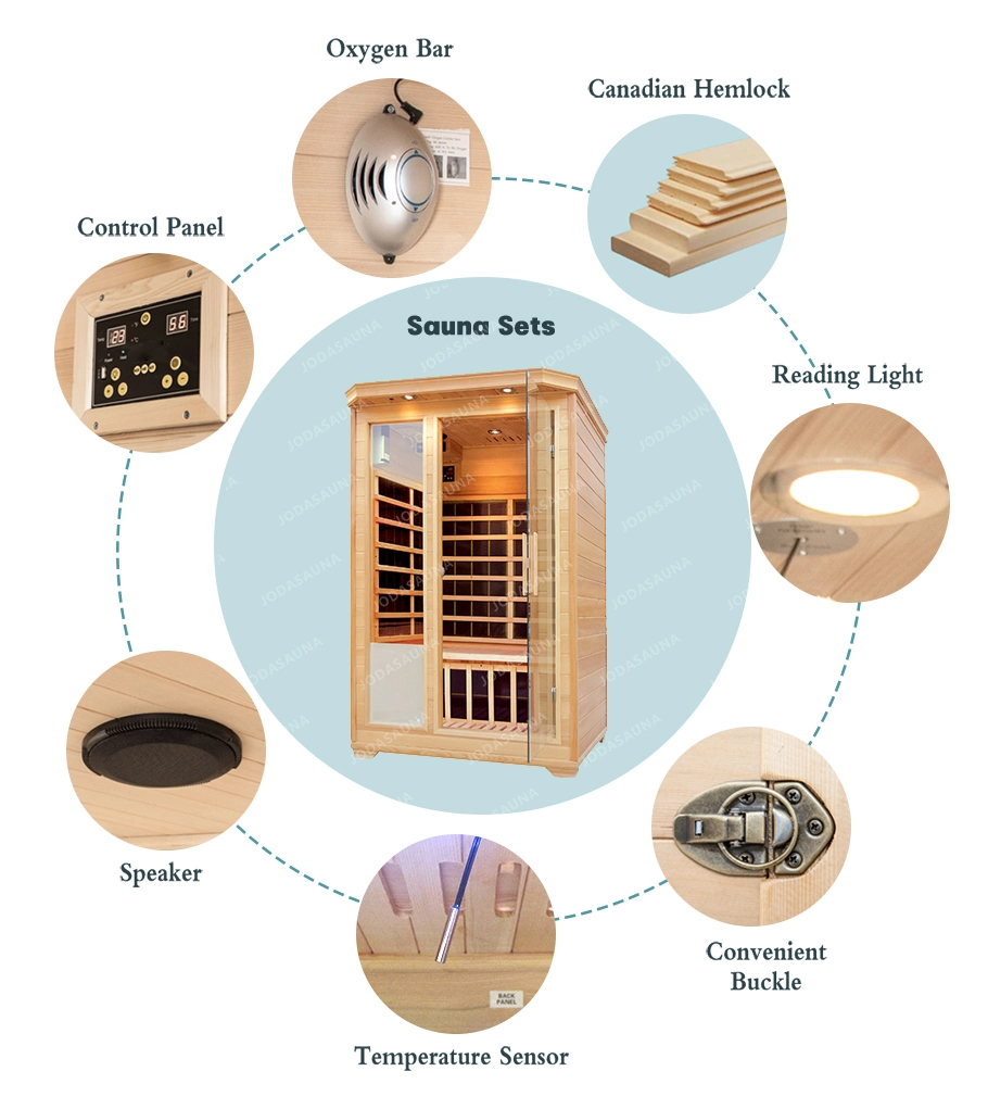 OEM y ODM de madera maciza sauna de infrarrojos 2 persona en el interior Sauna seco