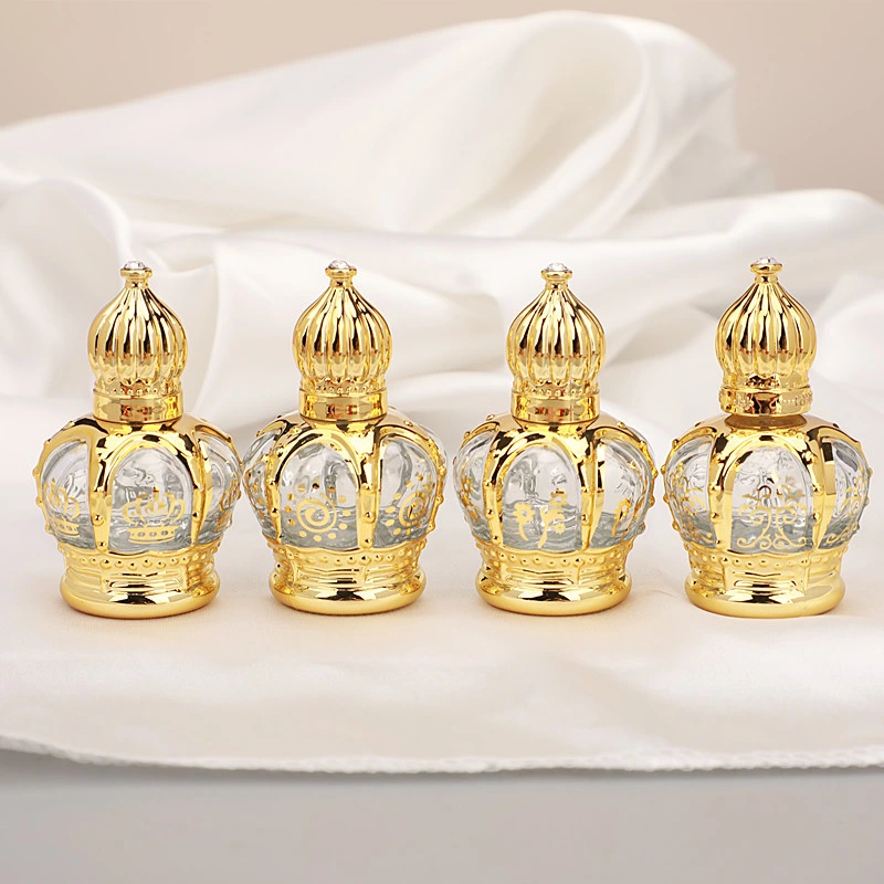 Rodillo de botella de Perfume de vidrio 5ml 10ml Crown Plastic Head Gold Los tapones se enrollan en el envase de aceite esencial envase de cuidado de la piel