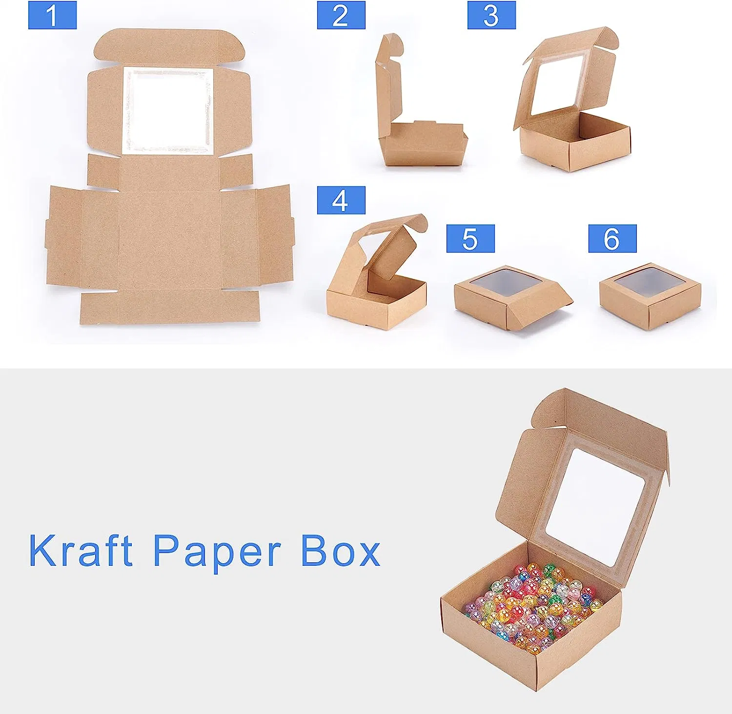 Square Brown Kraft Paper Boxes with Clear Windows for Party Favor Treats Jewelry Packaging