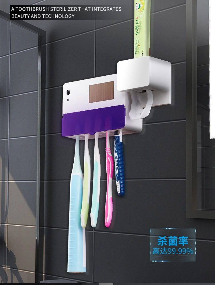 Wall-Mounted Multifunctional Toothbrush Rack with Automatic Toothpaste Squeezer Amorphous Solar Toothbrush Sterilizer Toothbrush Holder