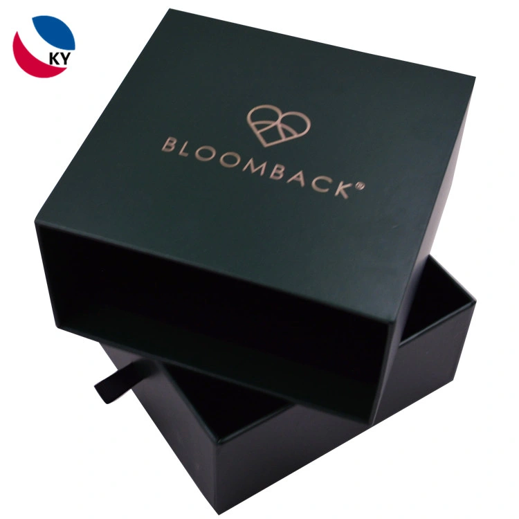 Black Luxury Sliding out Open Cardboard Paper Packaging Gift Macaron Drawer Box with Window
