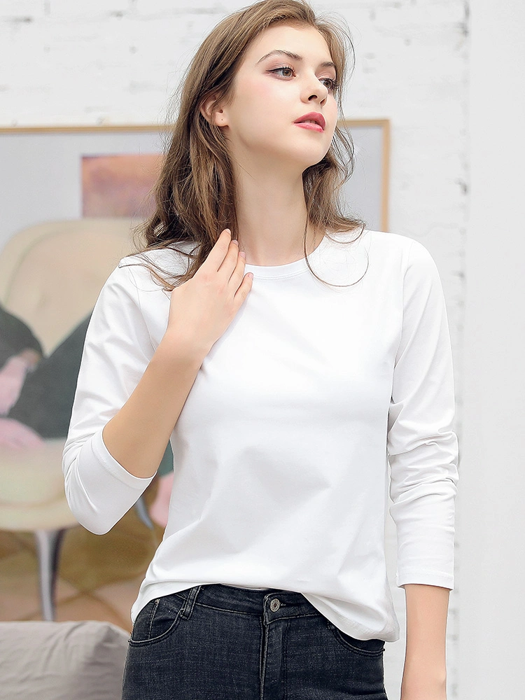 Cotton Round Neck Women's Loose Tops Fleece Long Sleeve Haphazardly