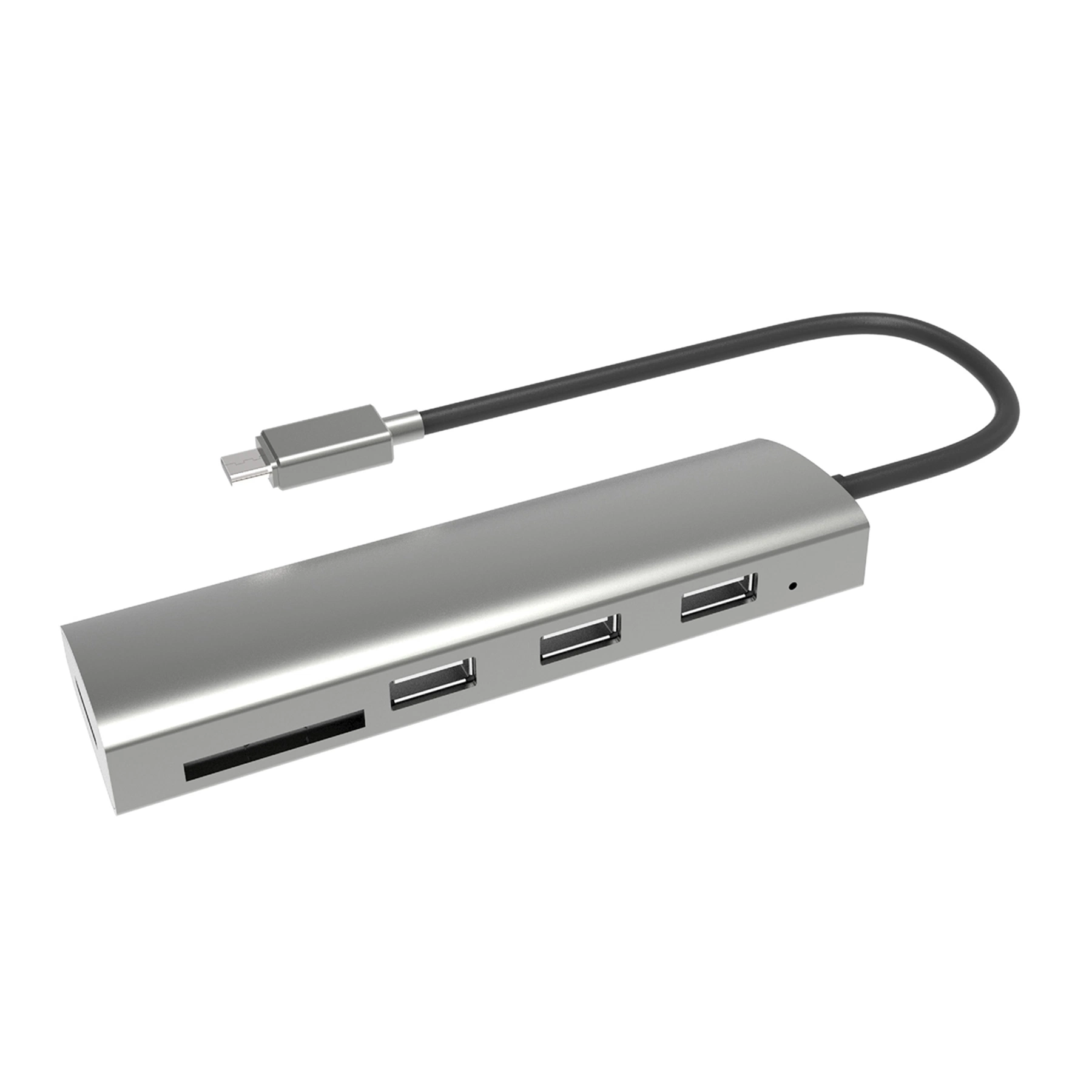 Tipo C Gen1 USB3,0 a 3 puertos concentrador de aluminio con tarjeta Lector y puerto DC