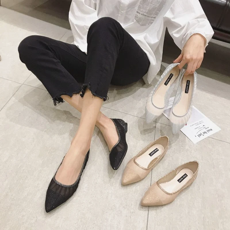 Custom New Arrival Ladies Casual Flats Female Shoes Pointed Toe Breathable Mesh Genuine Leather Fashion Ballerina Flat Shoes for Women