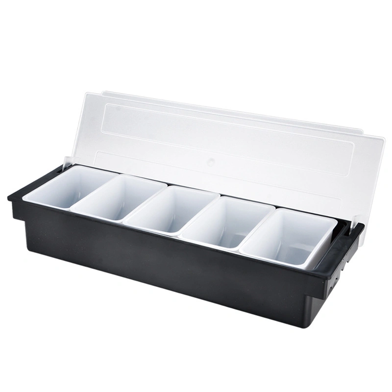 6 Tray Plastic Garnish Station with Lid Condiment for Bartending