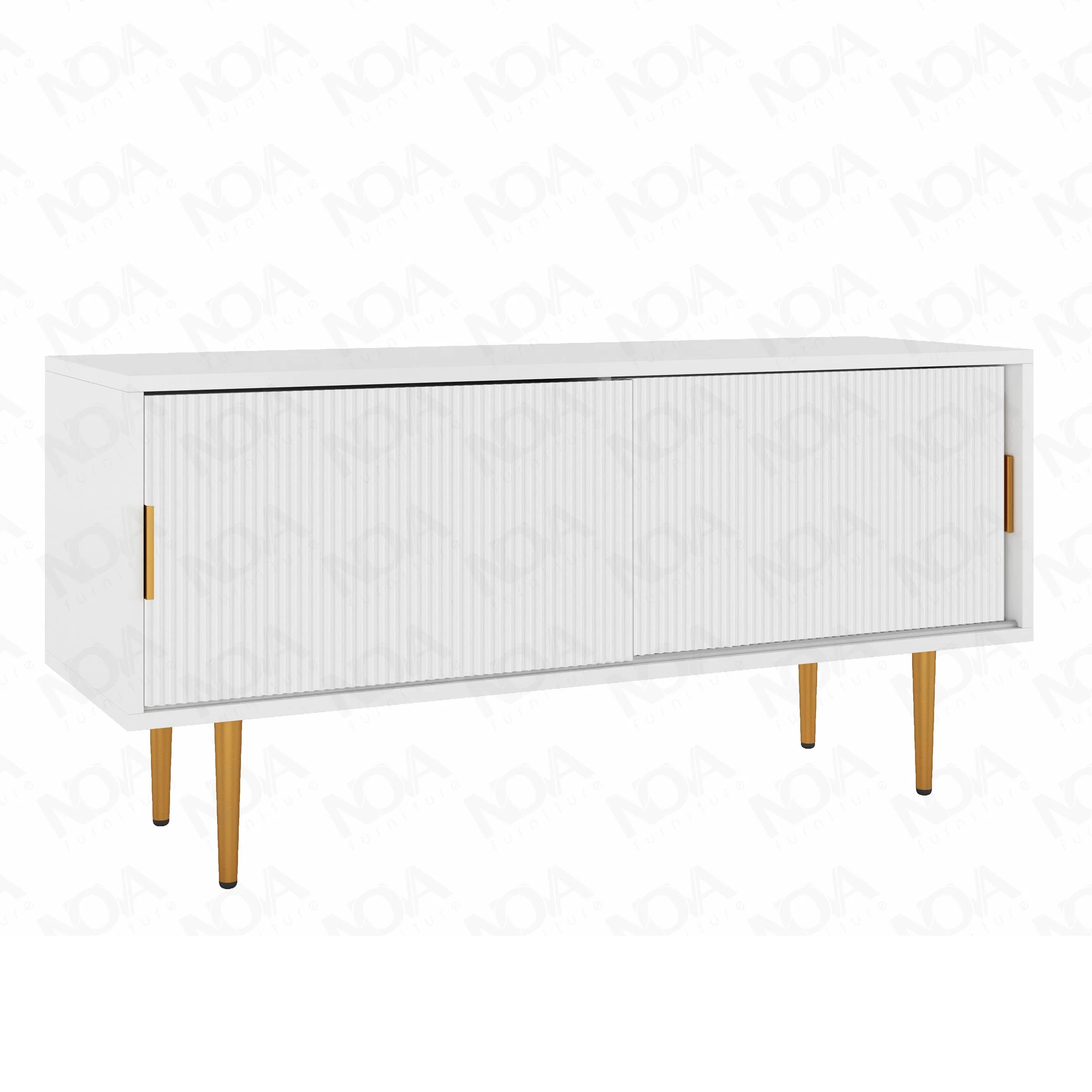 Nova Matte White 2 Sliding Door Living Room Side Storage Table Furniture Fluted Board Wooden TV Stand