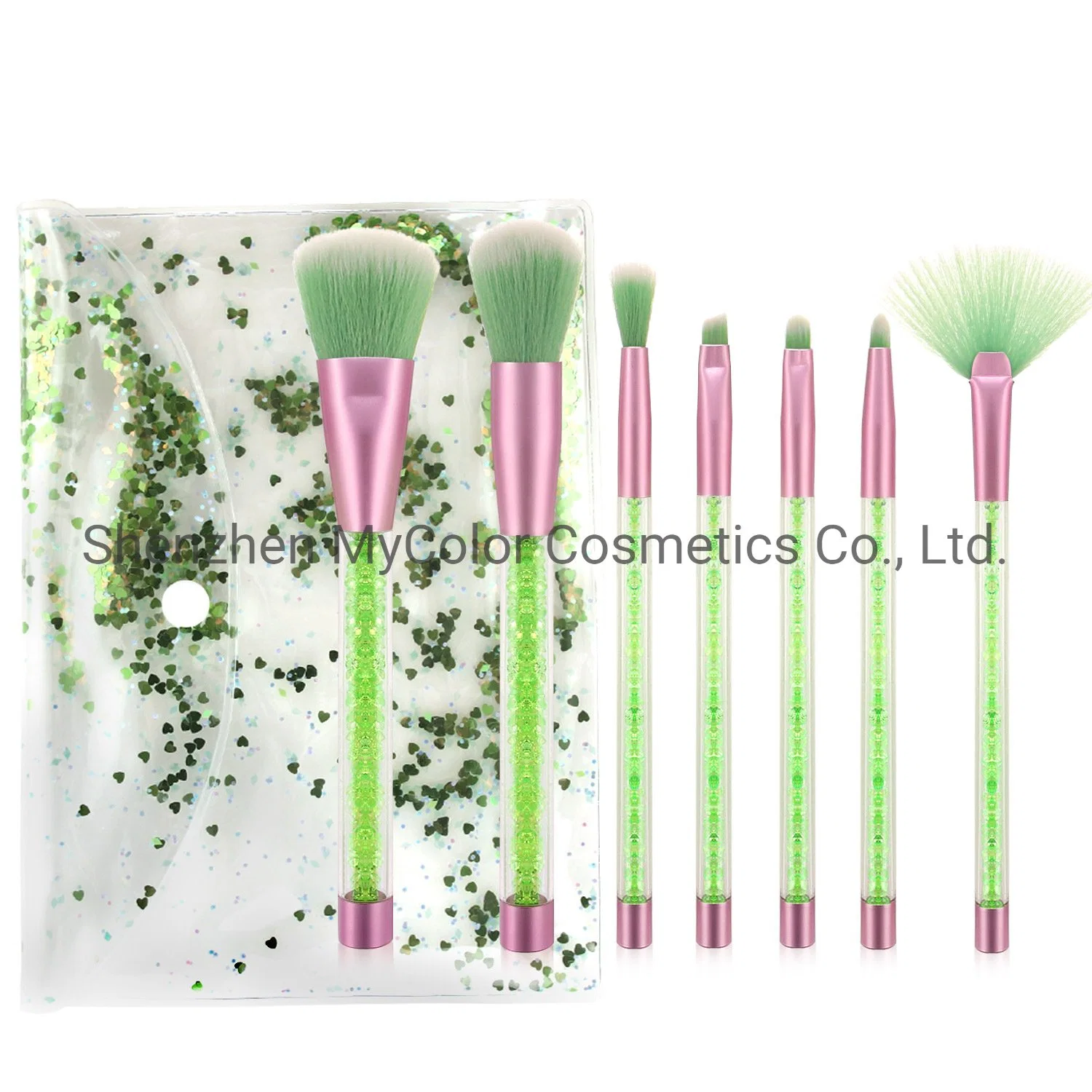 Luxury Bling Makeup Brush Set Nylon Synthetic Hair Powder Fan Eye Brow Brushes Cosmetic Bag