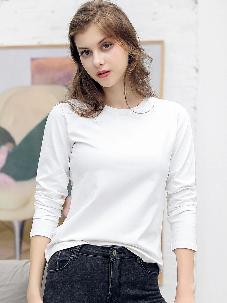 Cotton Round Neck Women's Loose Tops Fleece Long Sleeve Haphazardly