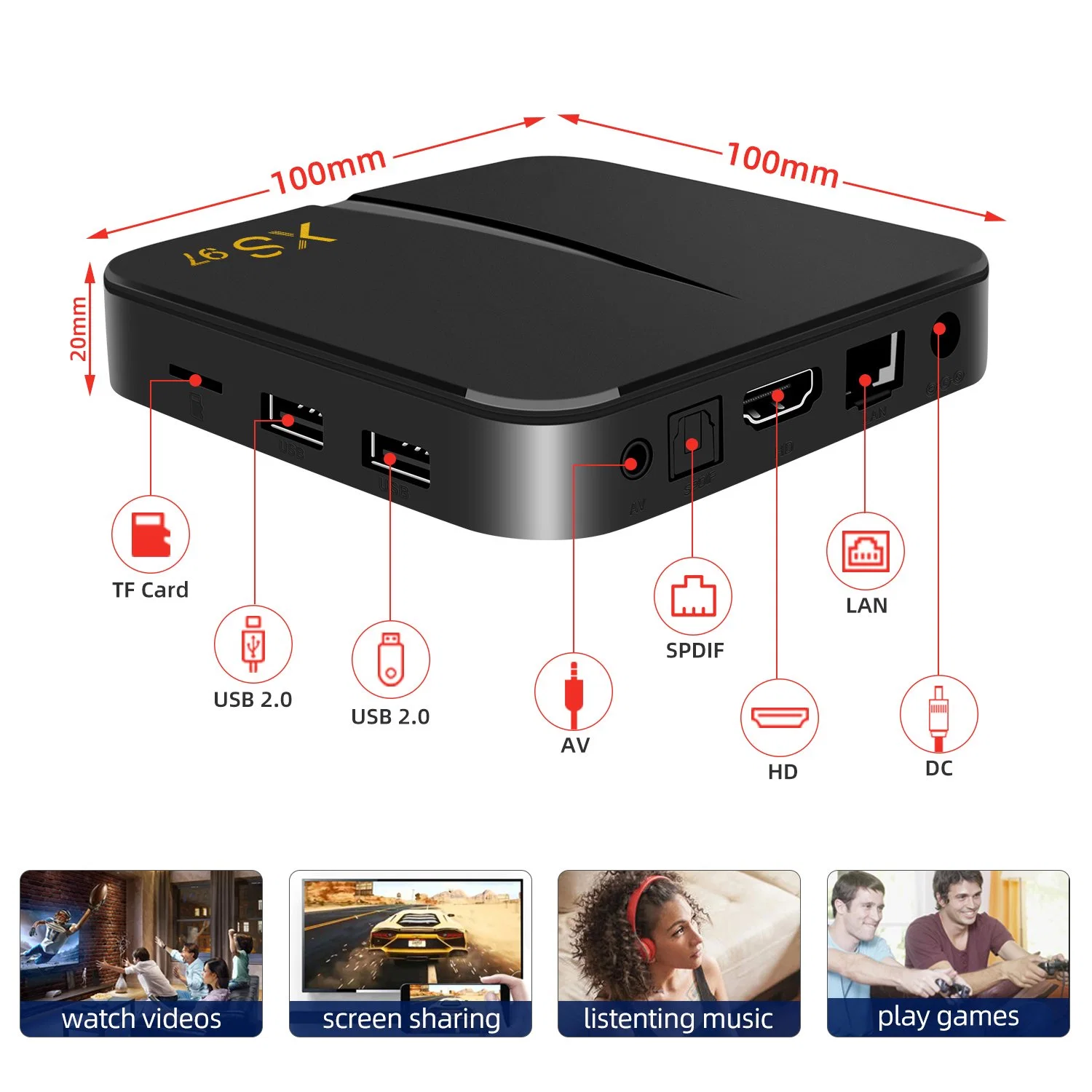 Xs97 Tvbox 2 Go de RAM 8 Go de ROM 4K HD Android 9.1 Internet Smart IPTV TV Box 2021