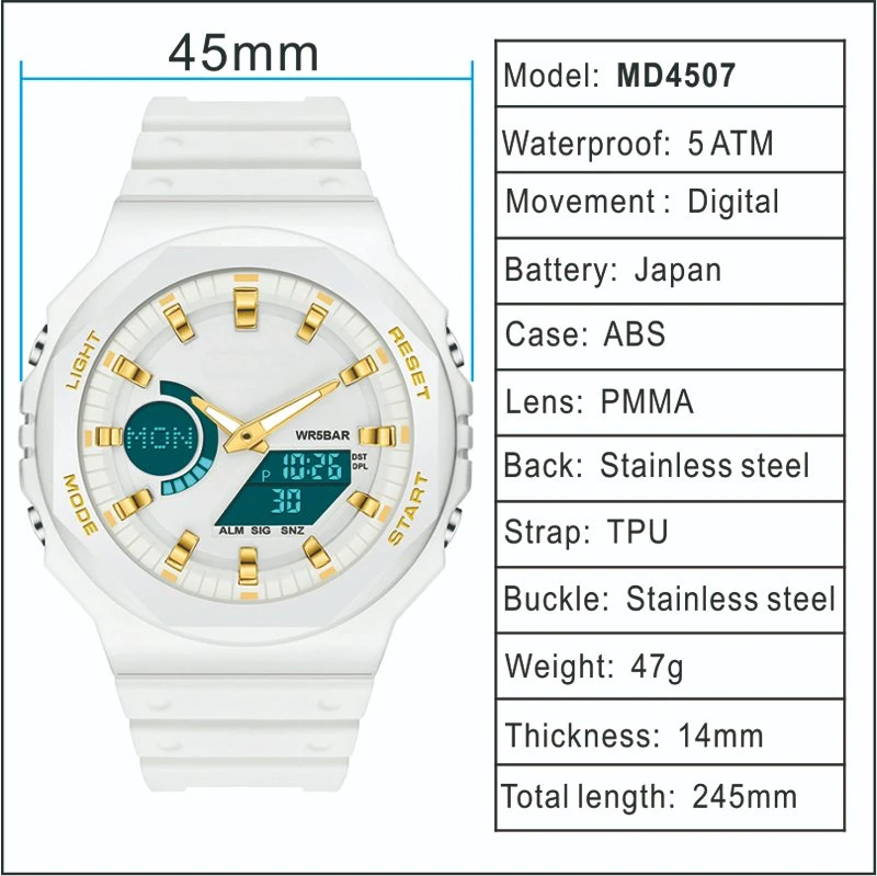 Caja de plástico de la moda Digit-Analogue reloj con correa de caja de plástico