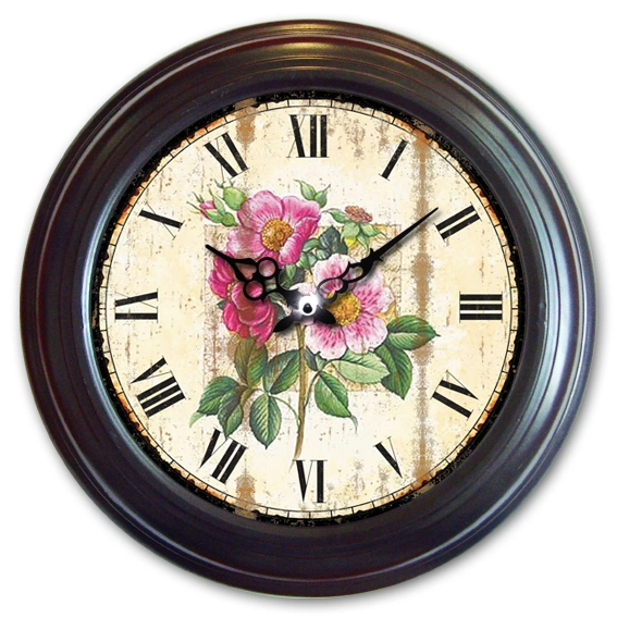 Reloj de pared de hierro con dígito romano de esfera floral