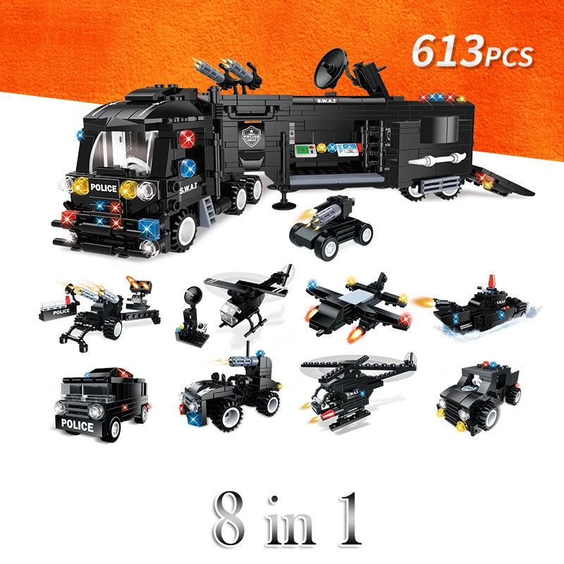 Woma Toys Amazon Hot Sale 8 in 1 Black Swat Team Car Model Building Blocks Other Educational Hobbies for Kids Assemble Puzzle Game Toy