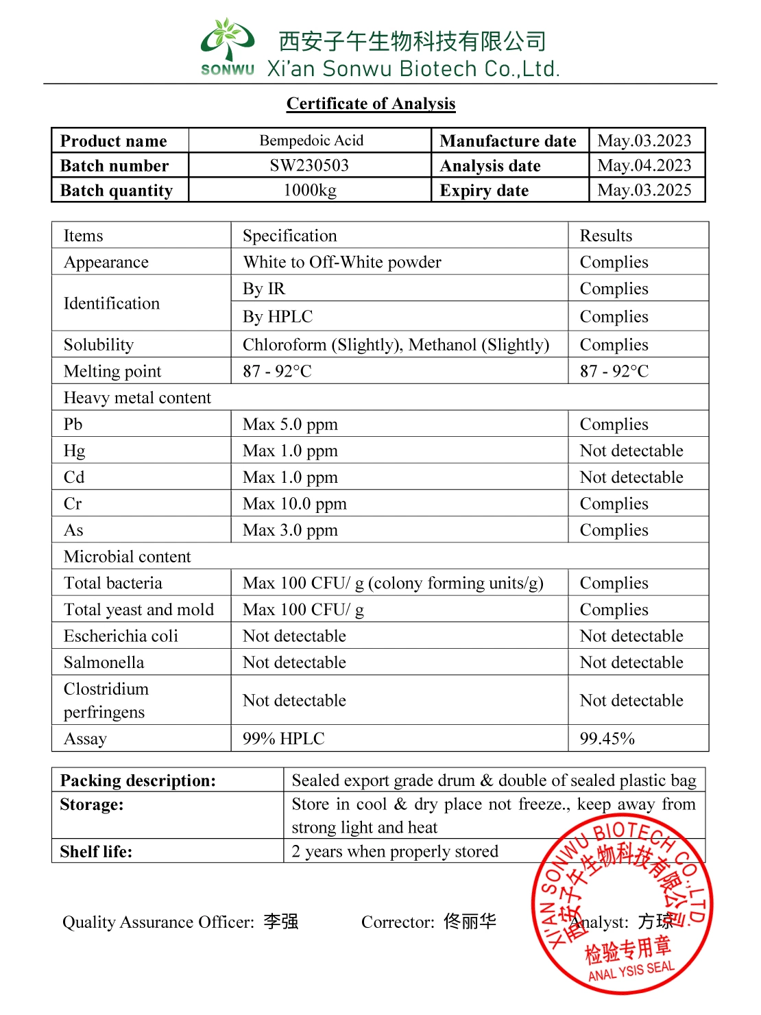 Sonwu Supply Organic Intermediate CAS 738606-46-7 Bempedoic Acid