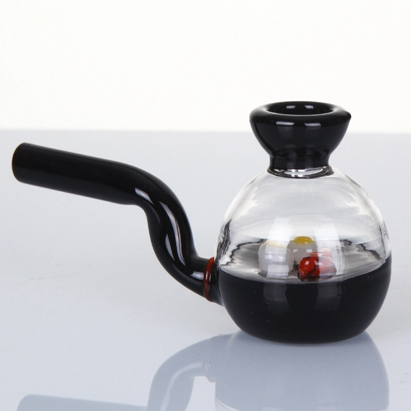 Creative Kettle Shape Glass Smoking Spoon Pipe with Black Tobacco Bowl Double Color Stitching Glass Hand Pipe