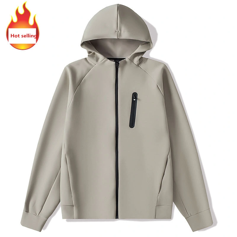 La moda de alta calidad OEM Custom tejido de punto de manga larga Hombres chaqueta con capucha chaqueta con cremallera Windproof/Anorak/Chaqueta con bolsillos