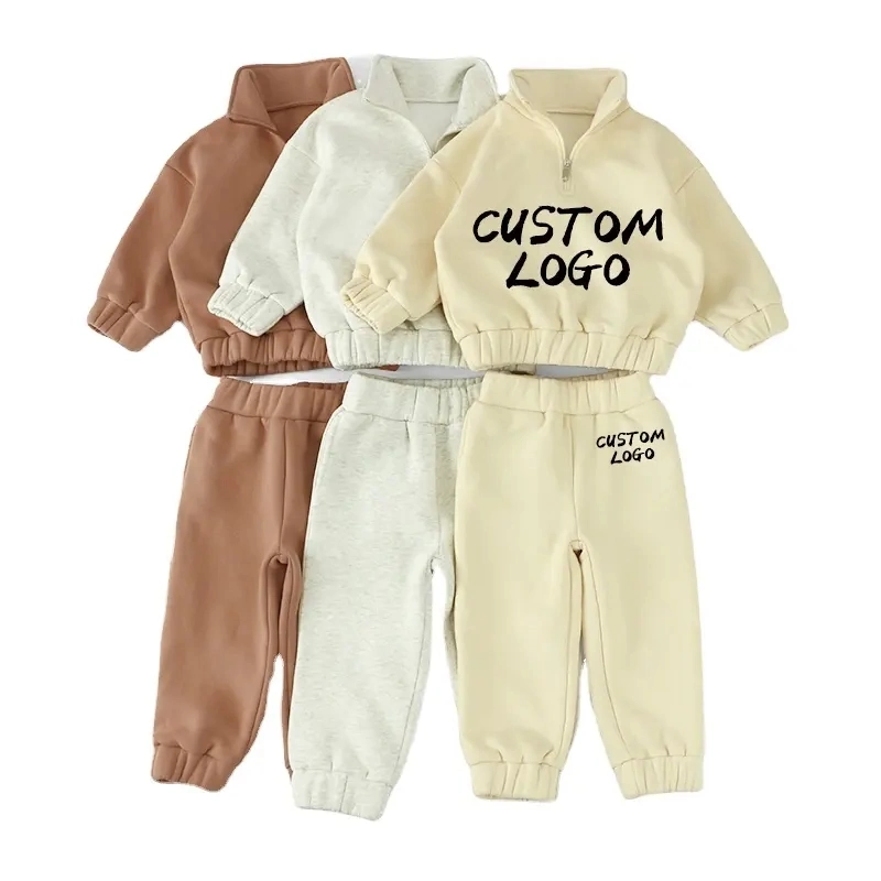 Zipper Neck Clothing Set Long Sleeve Baby Two Pieces Set