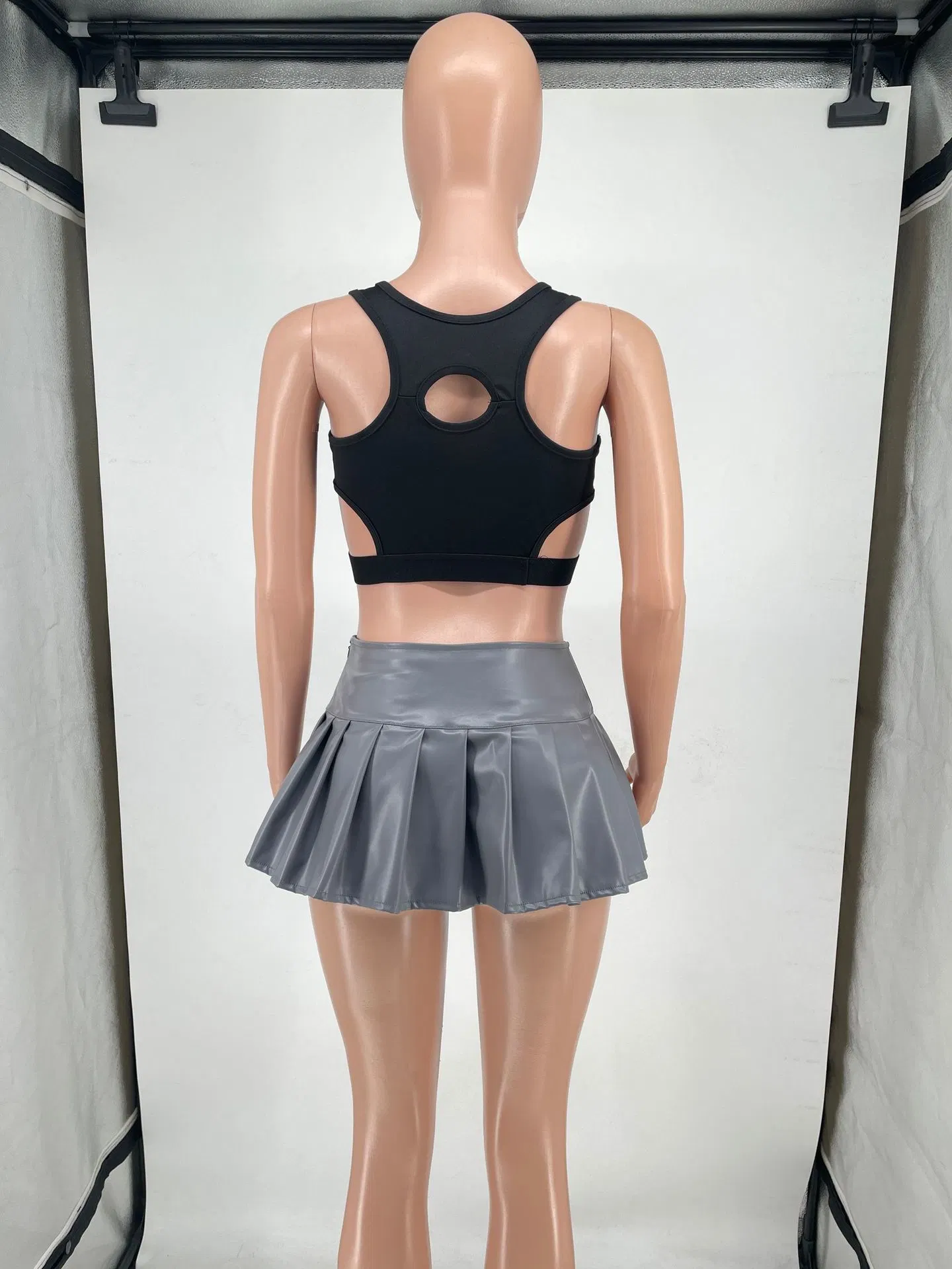 Conyson ropa de verano Falda de cuero macizo con pliegues mini Para las mujeres