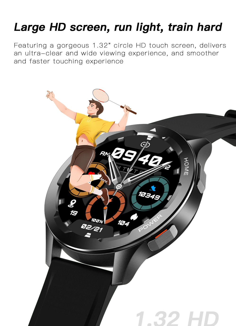 Men Boys Sports Round Display Digital Bluetooth Speaker Android Smart Hand Watch Mobile Phone