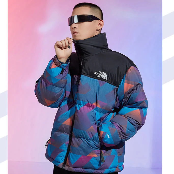 Plus Size Wind Breaker Fashion Winter Clothing All Over Print Trench Bubble Puffer Men's Jacket Coat Men Clothing