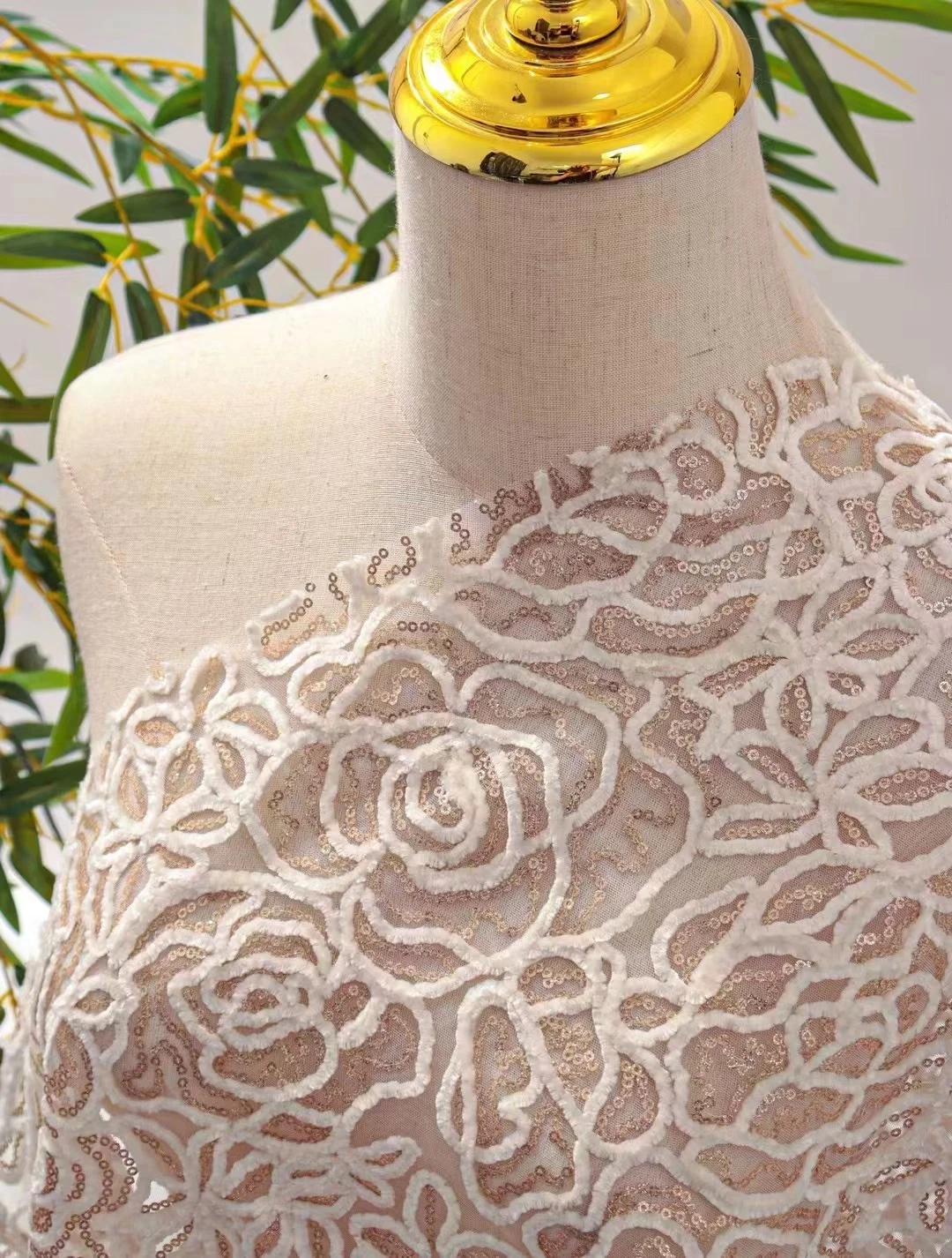 High End Rope Embroidered Rose Bead Piece Dress Embroidery