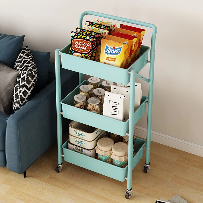 Multi-Purpose Shelf Library Kitchen Bathroom Storage Trolley Cart 3-Tier Rolling Utility Organizer Rack with Lock Wheels