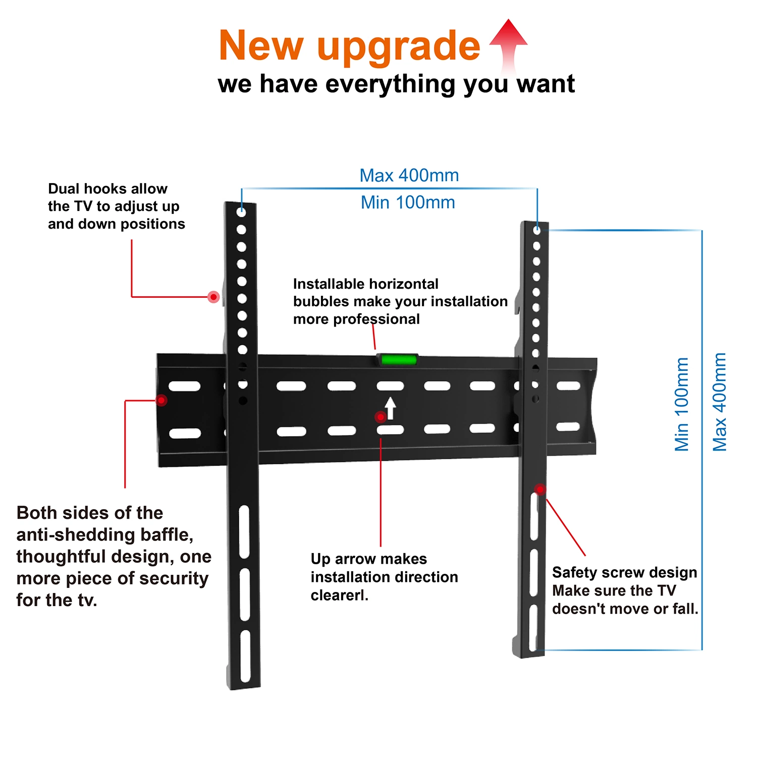 Universal Fixed TV Wall Mount Max Vesa 400*400mm TV Bracket Long Arm Heavy Duty TV Mount