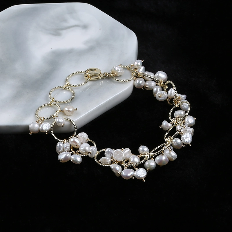 Natural Süßwasser 5-5,5mm Barock Pearl Circle Chain Armbänder für Frauen Exquisiter Schmuck