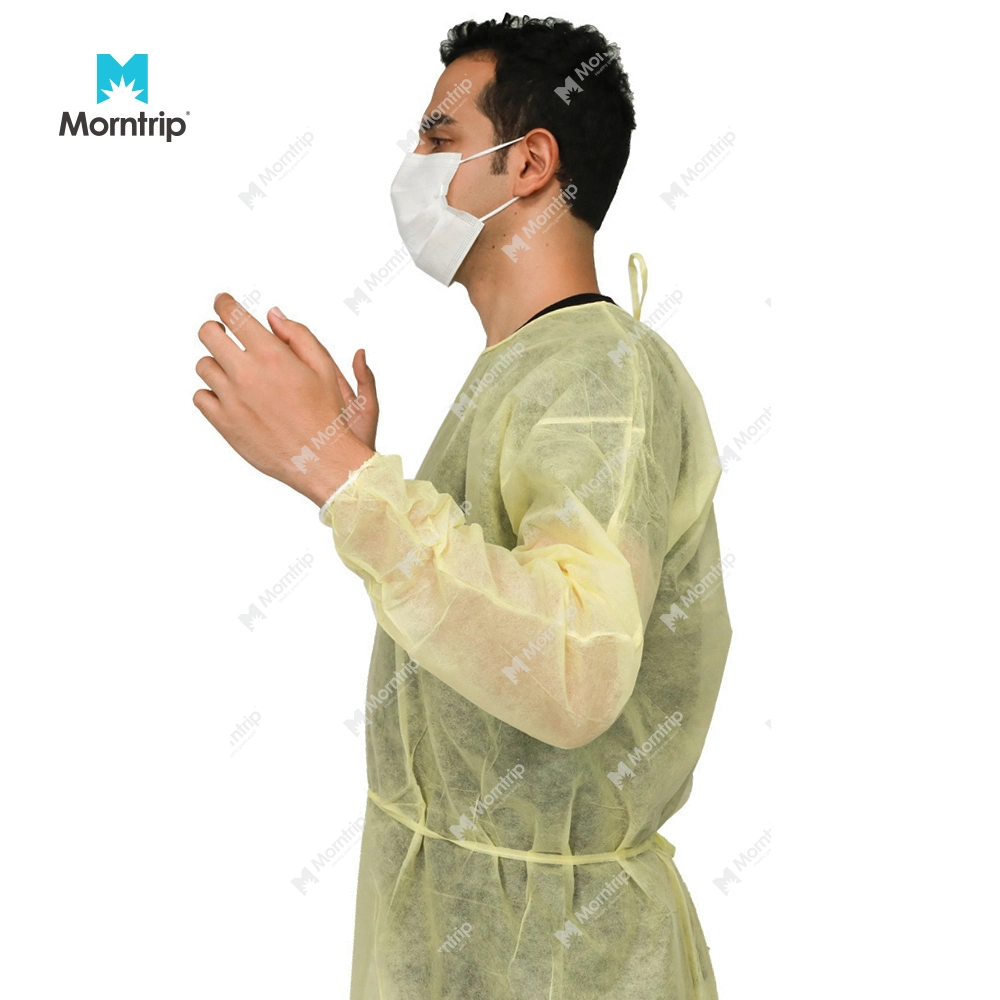 Yellow Non Woven Long Sleeves Visitor Exam Level 2 Impervious Protective Gowns Disposable Isolation Gown