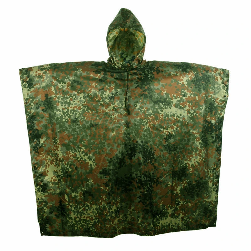 Militar PVC Coated Rain Gear Camo Camping Waterproof Carton poliéster Impermeable Poncho