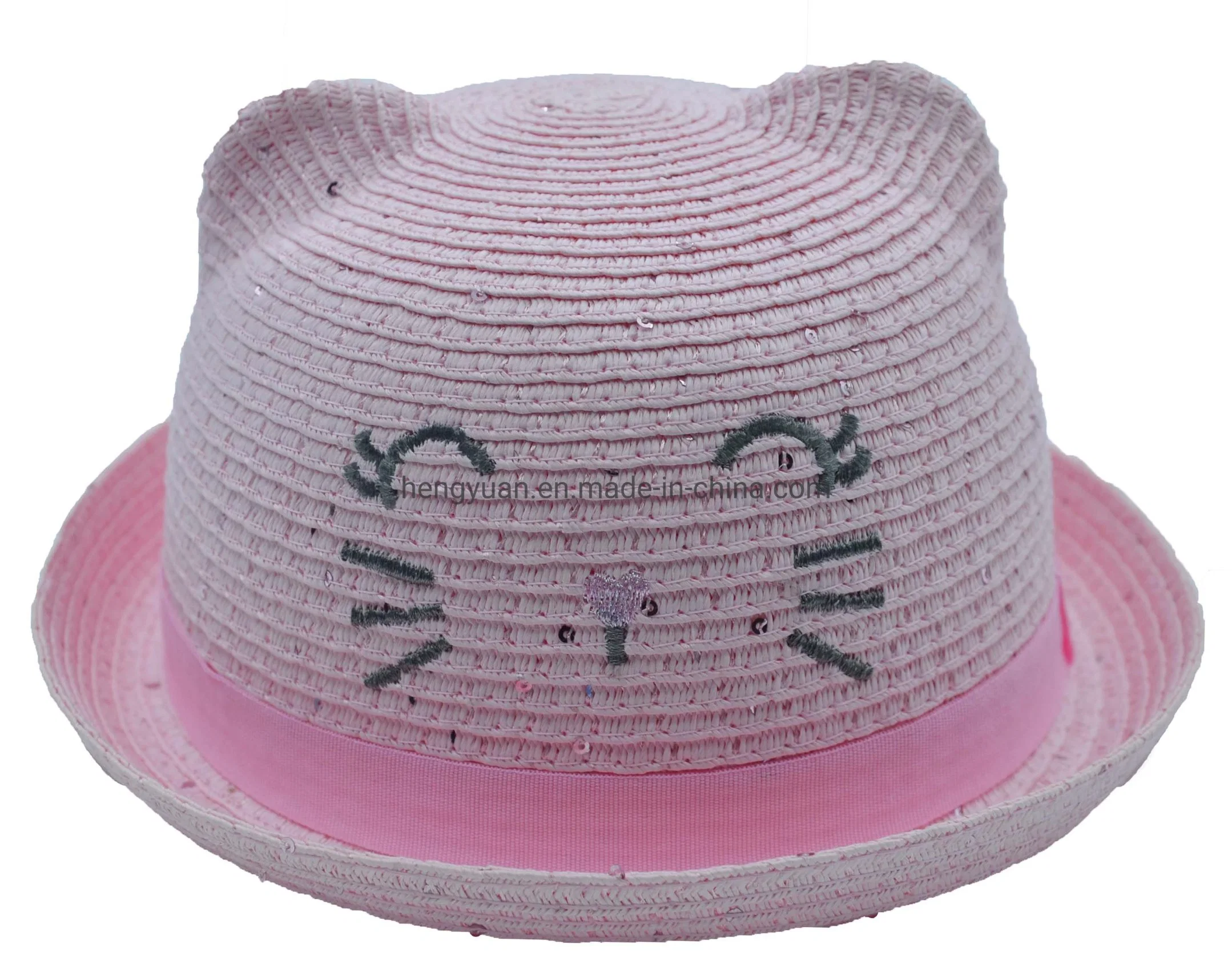 Wholesale/Supplier Pink Children Straw Hats with White Bowknot Fashion Tape BSCI, Oeko Tex