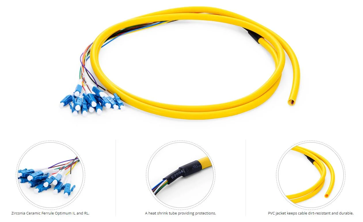 1m, 3m, 5m, 15m, 25m, 30m or Customer Specified LC APC Upc 12 Core Single Mode Patch Cord Pigtail for Cloud Storage Networks, ATM, Sonet and Wdm