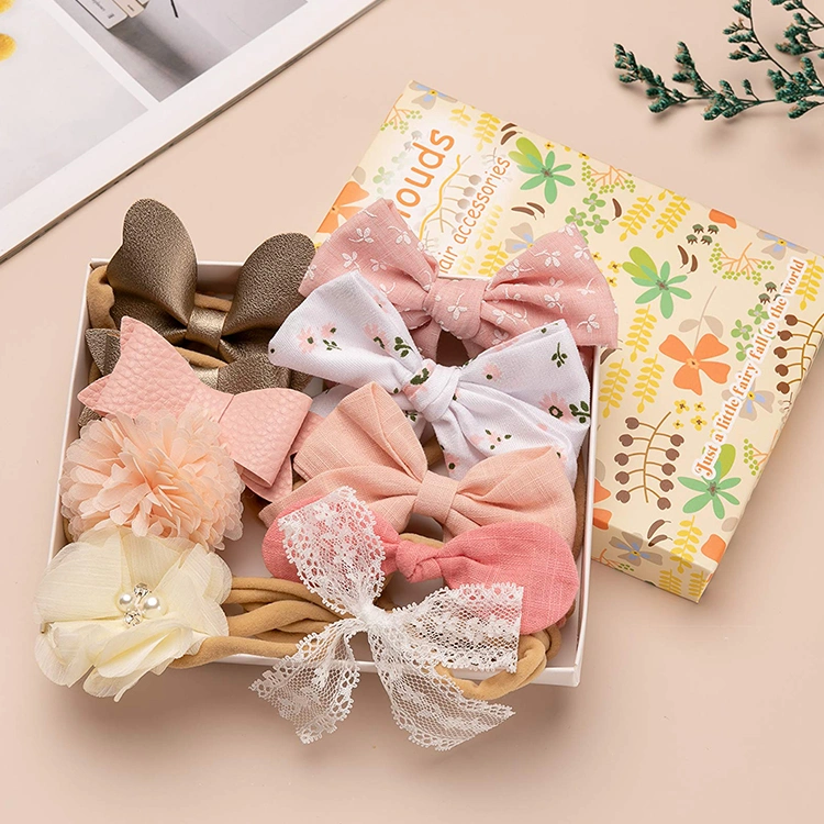 Baby Girl Headbands Fabric Linen Bows Flowers, 10 Pack Hair Accessories for Newborn Infant Toddler Gift