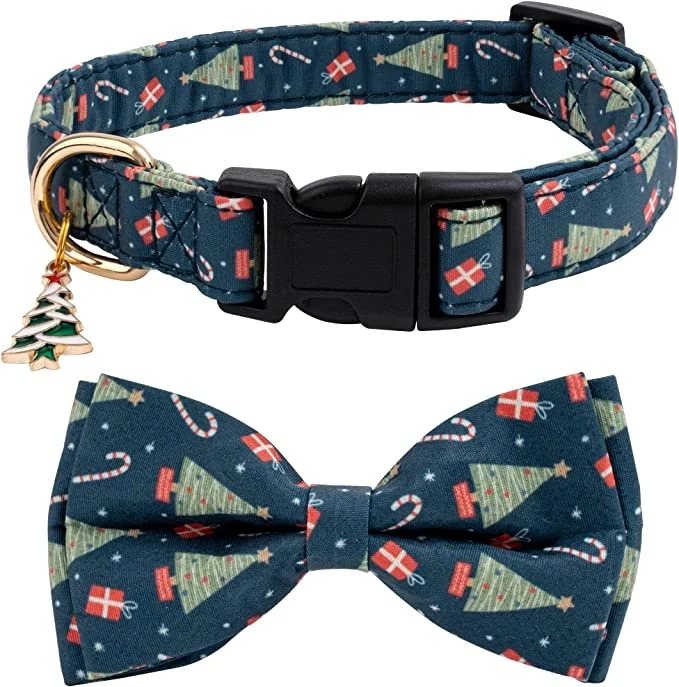 Fashion Design Christmas Pet Cloth Collar Adjustable Dog Collar Cat Neck Accessories with Bow Tie Pet Christmas Costume