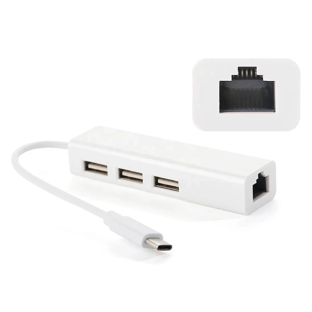 3 Ports USB 2.0 Hub Type C to USB RJ45 Hub 100m Network Card for MacBook Laptop