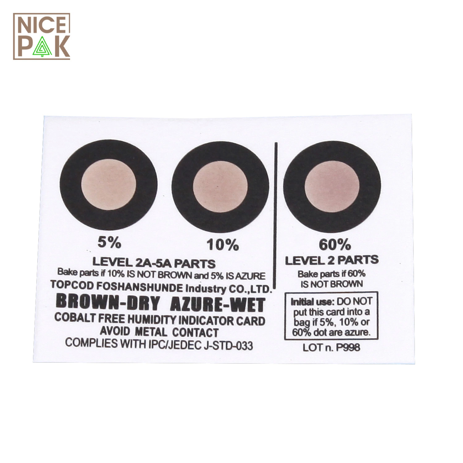 10%-20%-30%-40% Cobalt Free Brown to Azure Moisture Indicator HIC for Печатная плата/объектив/ИС