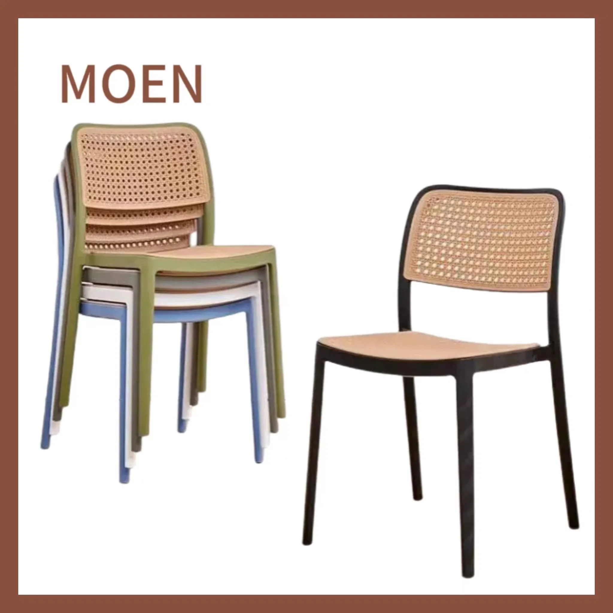 Stackable Natural Colour Sturdy Indoor Garden Vintage Artificial Synthetic Rattan Dining Chairs