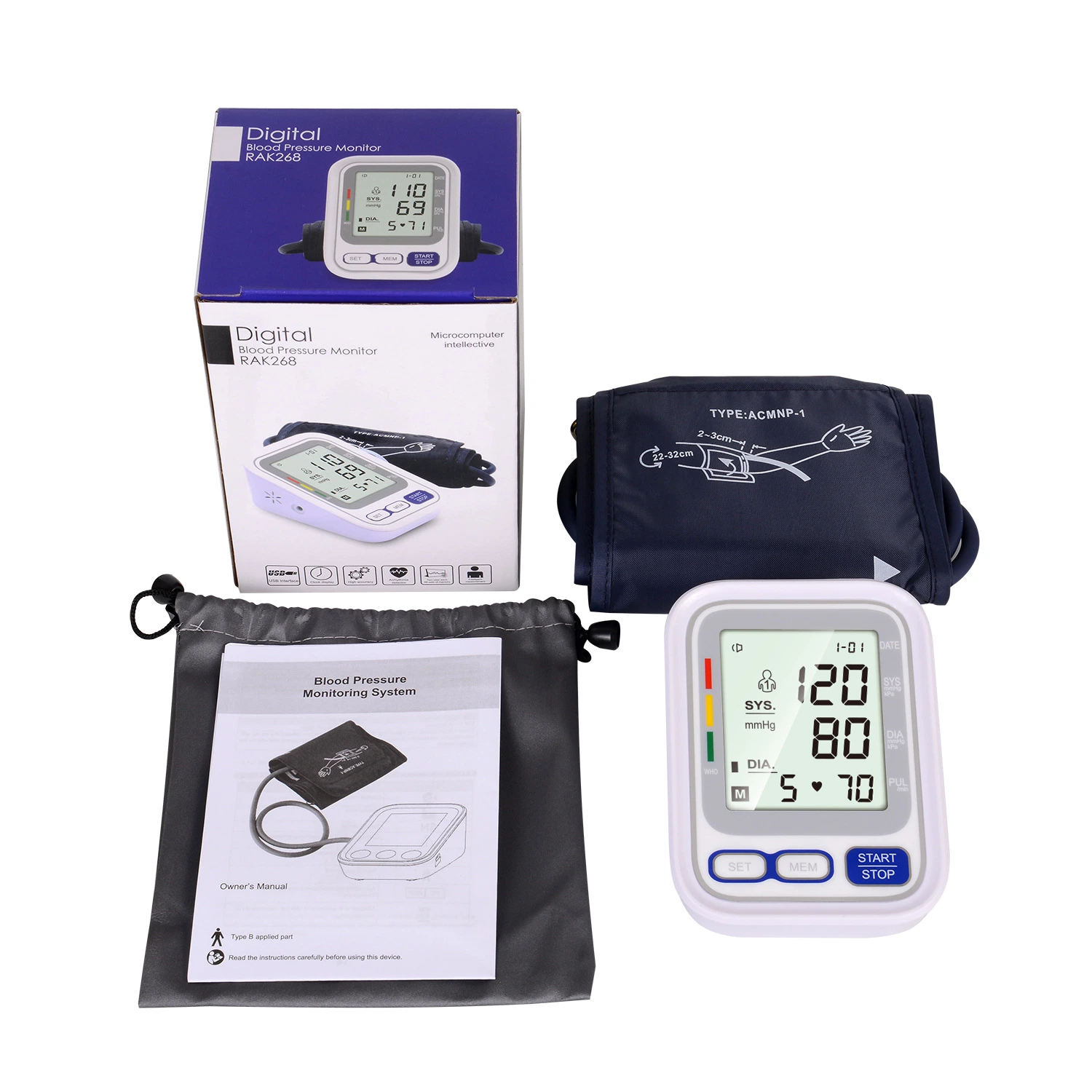 مراقبة ضغط الدم الجهة المصنعة Rak268 Digital Electric Portable Blood Pressure الشاشة
